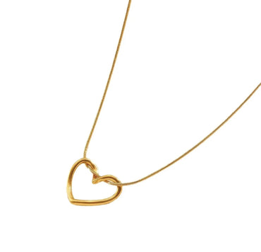 Gold Plated Heart Pendant Necklace: Stainless Steel Love Choker