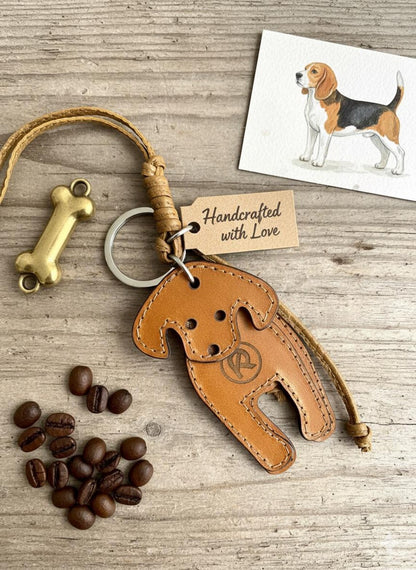 Beagle Dog leather keychain - handmade leather accessories