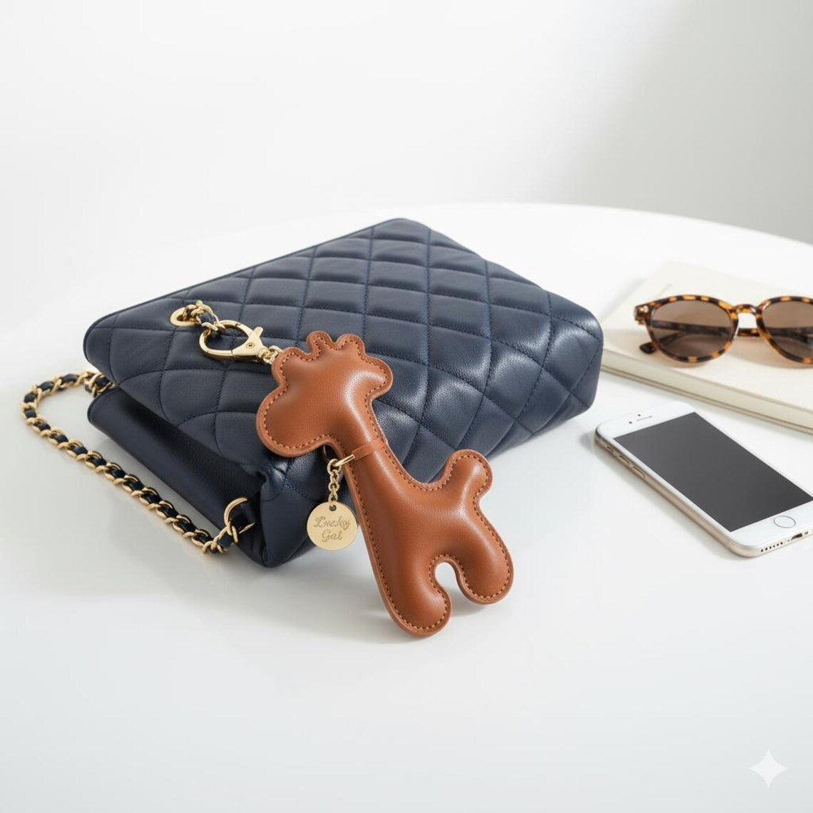 Handmade Cartoon Giraffe Keychain: PU Leather Bag Charm