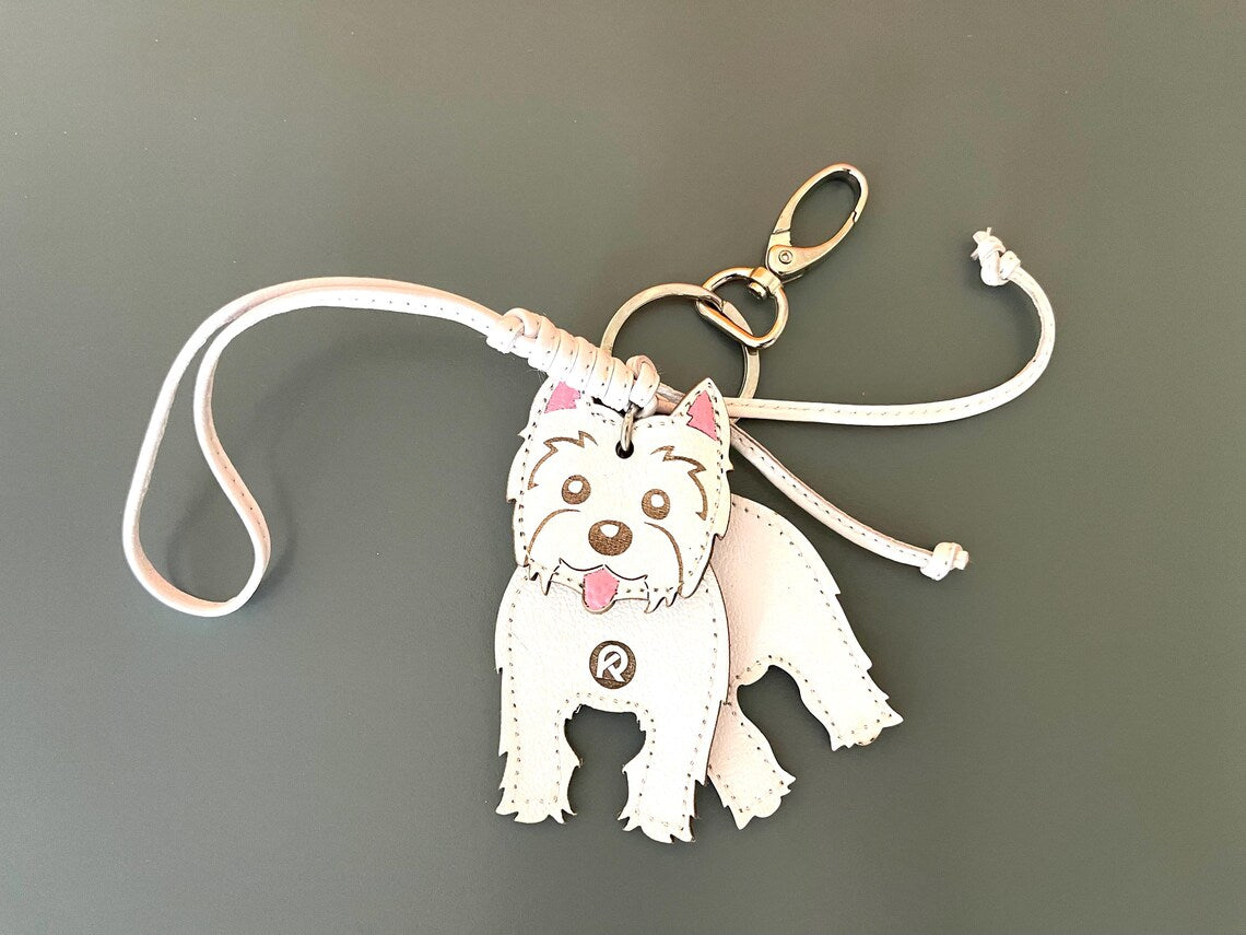 Handmade Westie Leather Keychain | Dog Bag Charm