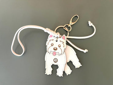 Handmade Westie Leather Keychain | Dog Bag Charm