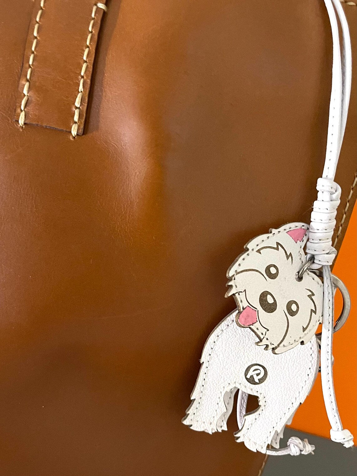 Handmade Westie Leather Keychain | Dog Bag Charm