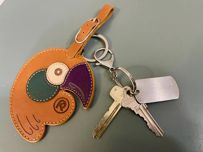 Handmade Leather Parrot Keychain: Colorful Bird Bag Hanger