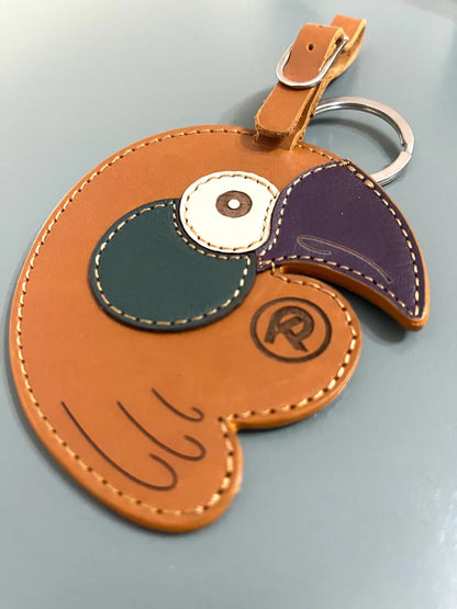 Handmade Leather Parrot Keychain: Colorful Bird Bag Hanger