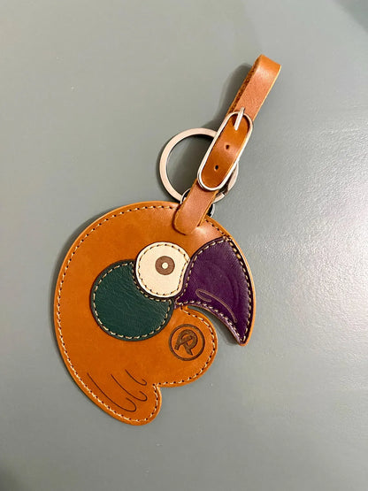 Handmade Leather Parrot Keychain: Colorful Bird Bag Hanger
