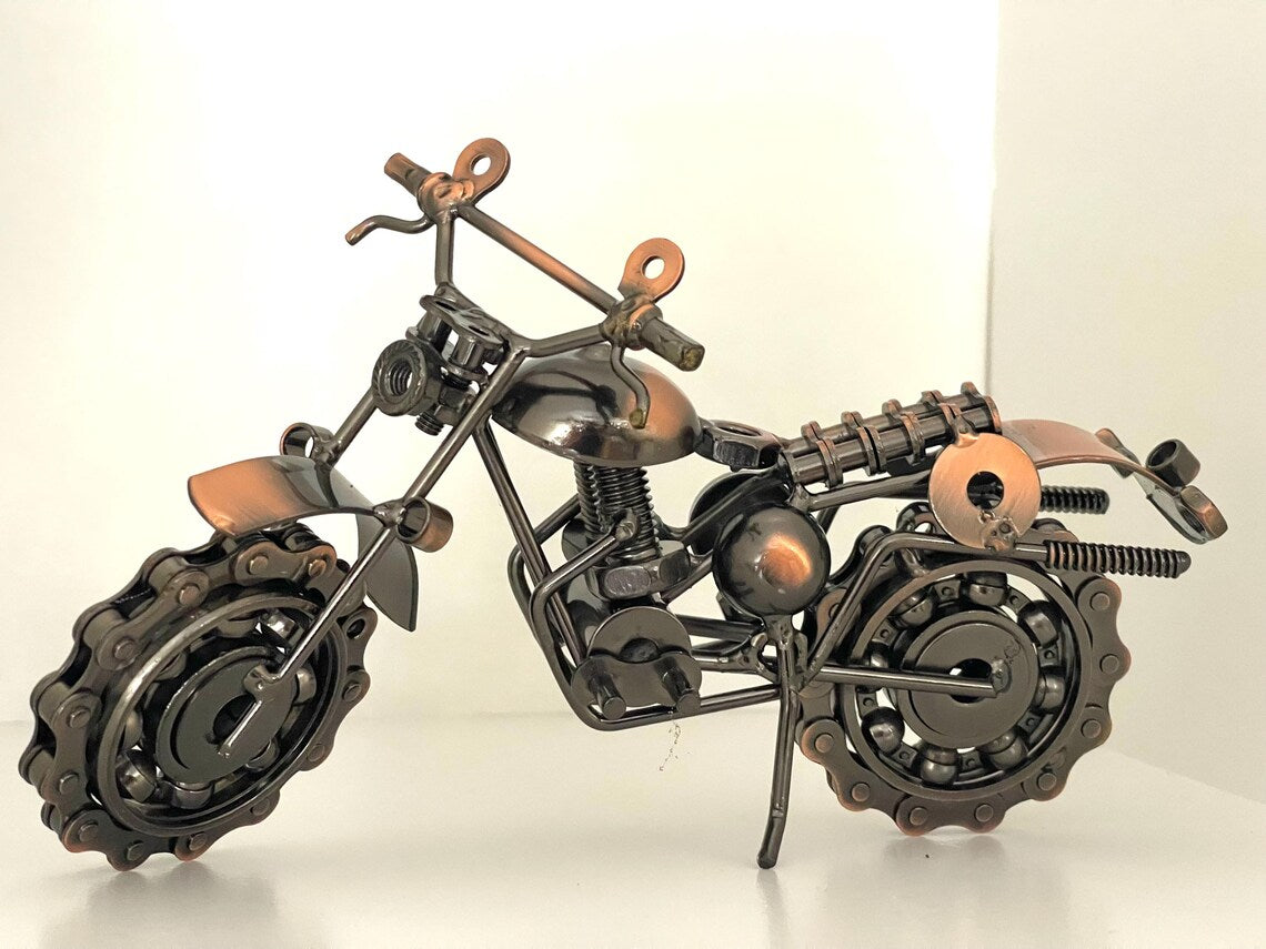 Upcycled Metal Motorcycle Sculpture: Industrial Home Decor Art