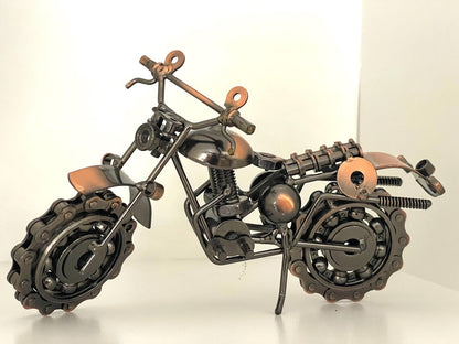 Upcycled Metal Motorcycle Sculpture: Industrial Home Decor Art