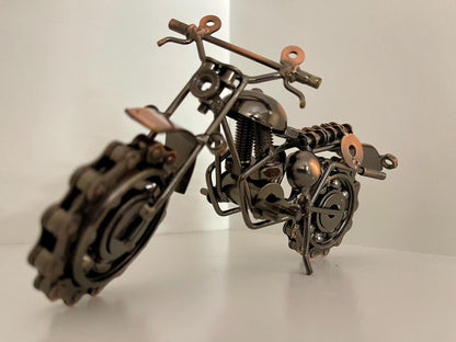 Upcycled Metal Motorcycle Sculpture: Industrial Home Decor Art