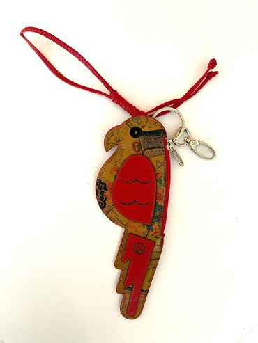 Handcrafted Leather Parrot Keychain: Coin Pocket, Made in Colombia