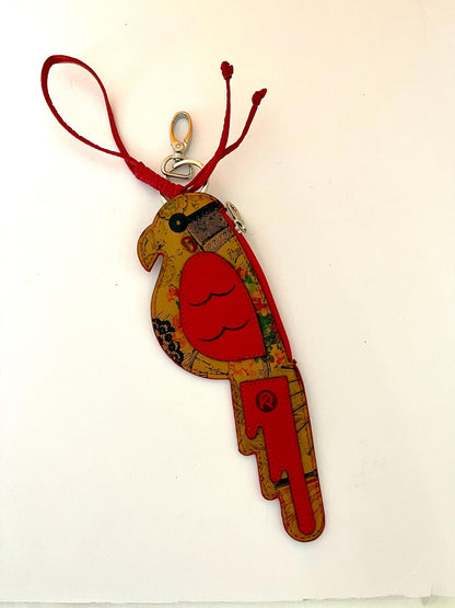 Handcrafted Leather Parrot Keychain: Coin Pocket, Made in Colombia