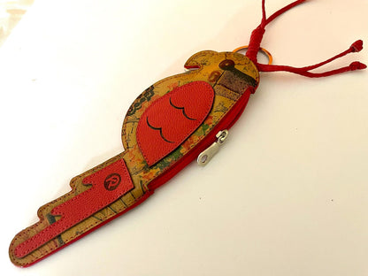 Handcrafted Leather Parrot Keychain: Coin Pocket, Made in Colombia