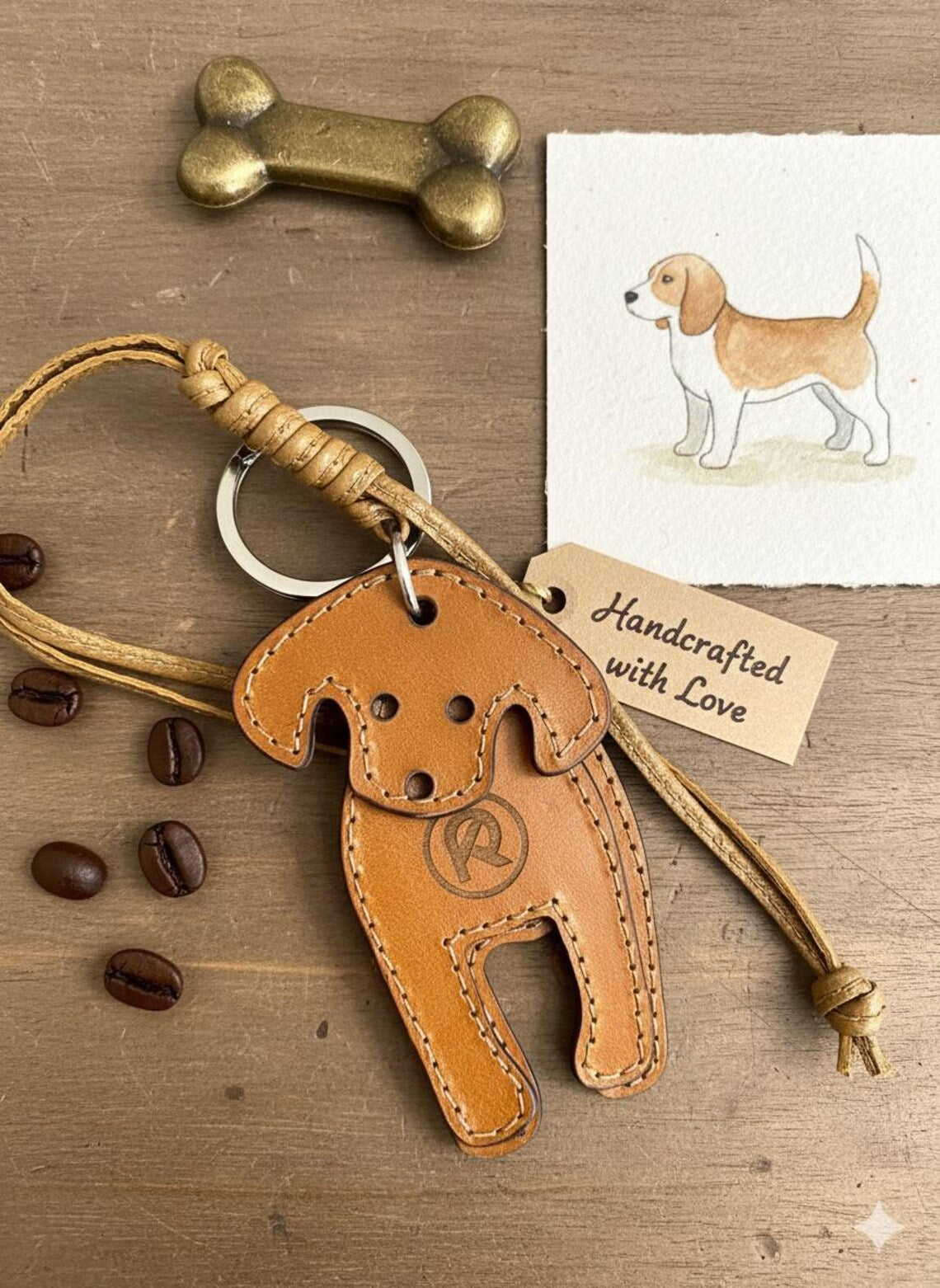 Beagle Dog leather keychain - handmade leather accessories