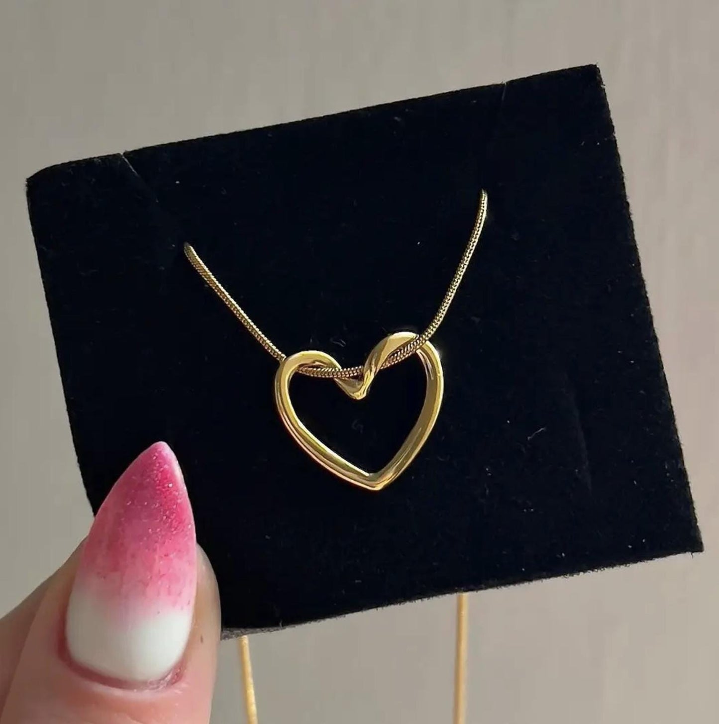 Gold Plated Heart Pendant Necklace: Stainless Steel Love Choker
