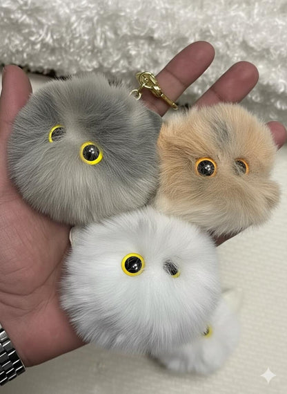 Plush Kitten Pompom – Fluffy Pompom Keychain, Car Accessory, Phone Charm, Christmas Gift