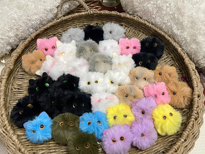 Plush Kitten Pompom – Fluffy Pompom Keychain, Car Accessory, Phone Charm, Christmas Gift