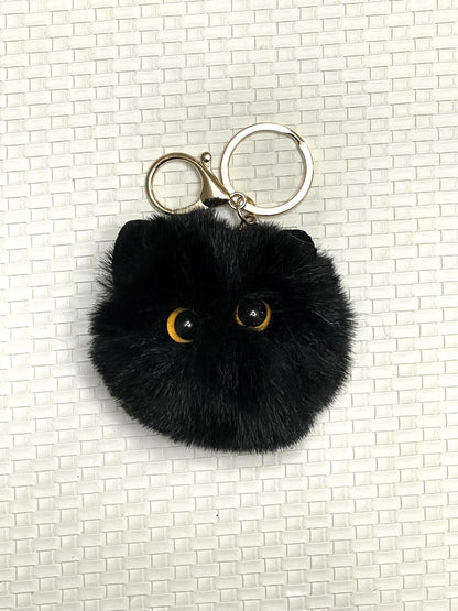 Plush Kitten Pompom – Fluffy Pompom Keychain, Car Accessory, Phone Charm, Christmas Gift