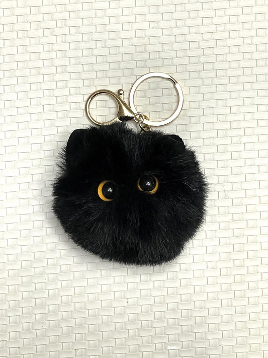 Plush Kitten Pompom – Fluffy Pompom Keychain, Car Accessory, Phone Charm, Christmas Gift