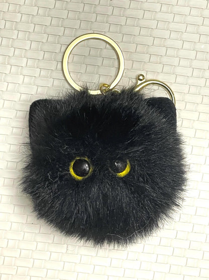 Plush Kitten Pompom – Fluffy Pompom Keychain, Car Accessory, Phone Charm, Christmas Gift