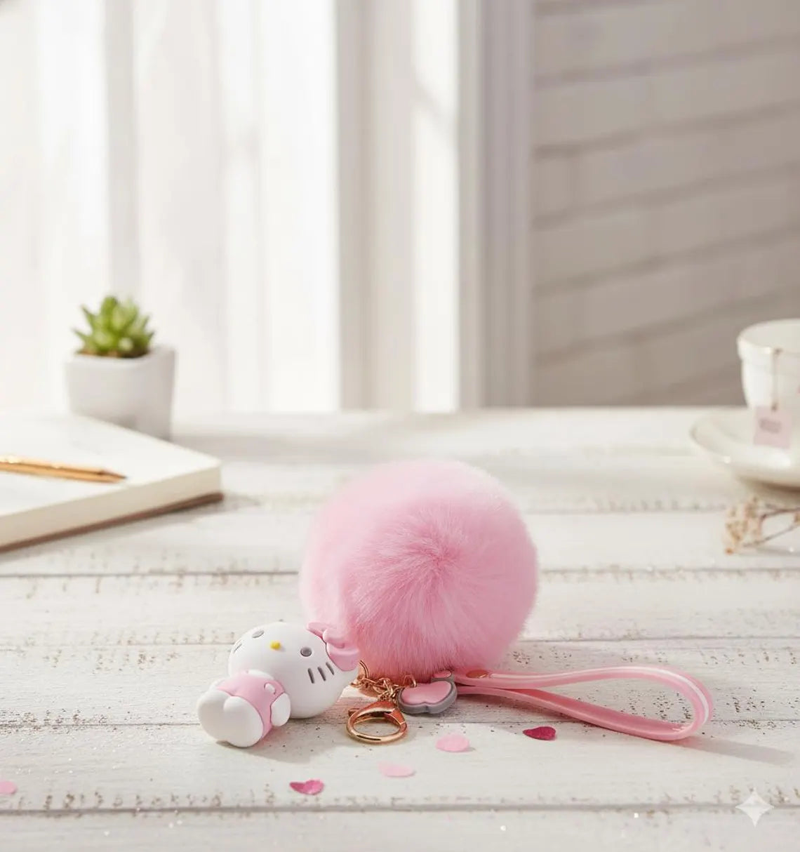 Pink Kitty Pompom Keychain - Bag Charm | Phone Charm and Car Accessory