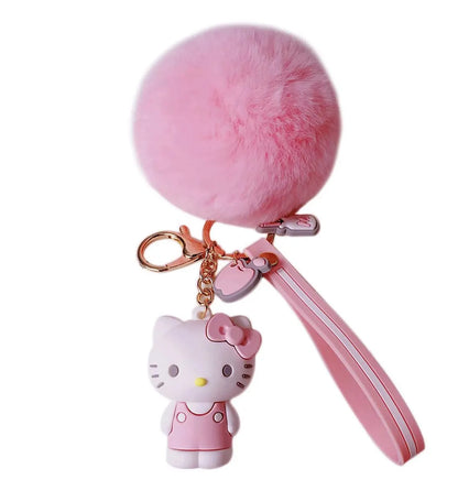 Pink Kitty Pompom Keychain - Bag Charm | Phone Charm and Car Accessory