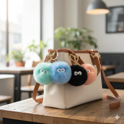 Fluffy Plush Pom Pom Keychain: Googly Eyes Bag Charm