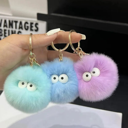 Fluffy Plush Pom Pom Keychain: Googly Eyes Bag Charm