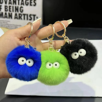 Fluffy Plush Pom Pom Keychain: Googly Eyes Bag Charm