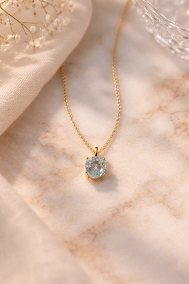 Elegant Blue Topaz Pendant Necklace – 925 Sterling Silver, Gold Plated