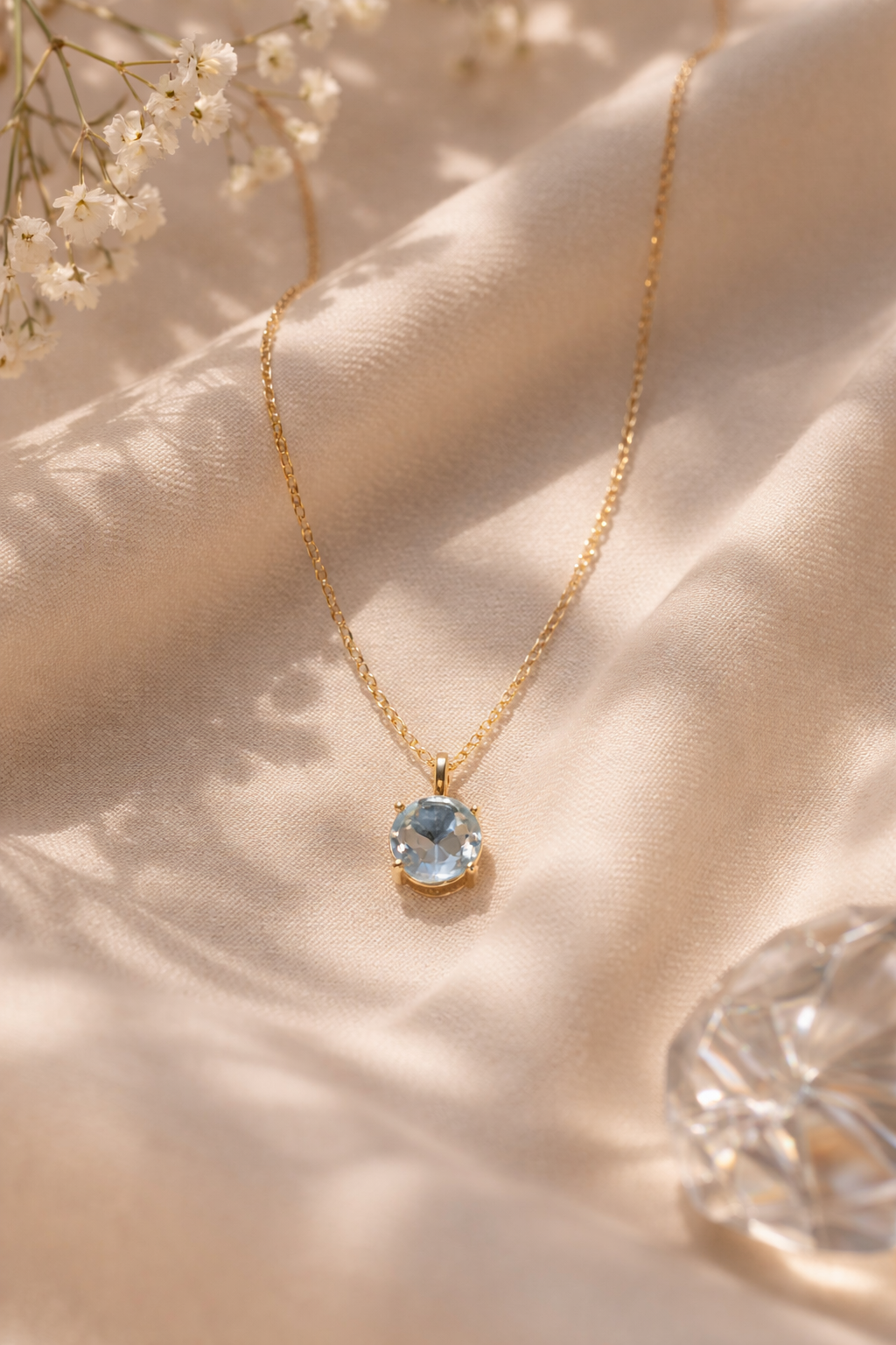 Elegant Blue Topaz Pendant Necklace – 925 Sterling Silver, Gold Plated