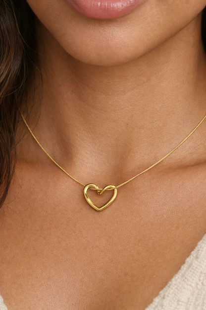 Gold Plated Heart Pendant Necklace: Stainless Steel Love Choker