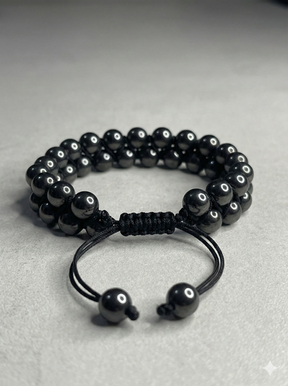 Men Double-Row Magnetic Hematite Healing Bracelet - Adjustable Fit