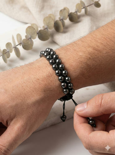 Men Double-Row Magnetic Hematite Healing Bracelet - Adjustable Fit