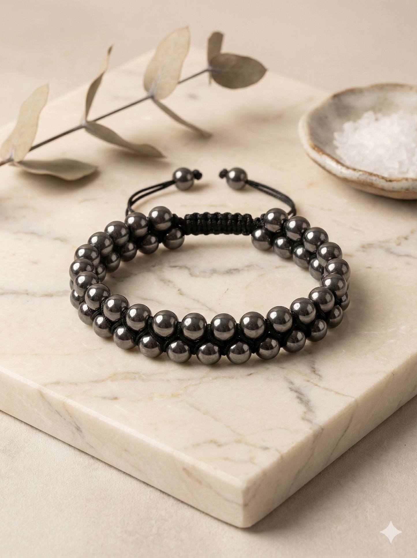 Men Double-Row Magnetic Hematite Healing Bracelet - Adjustable Fit