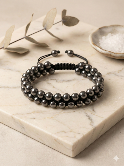 Men Double-Row Magnetic Hematite Healing Bracelet - Adjustable Fit