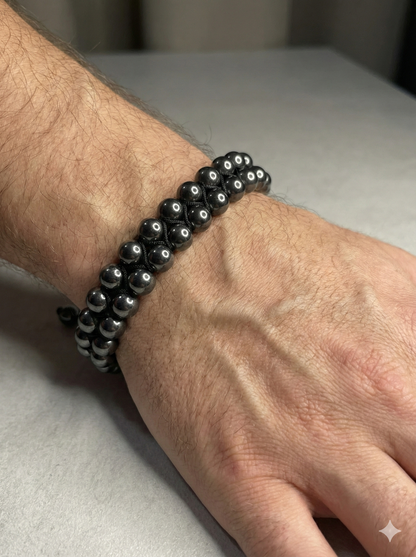 Men Double-Row Magnetic Hematite Healing Bracelet - Adjustable Fit
