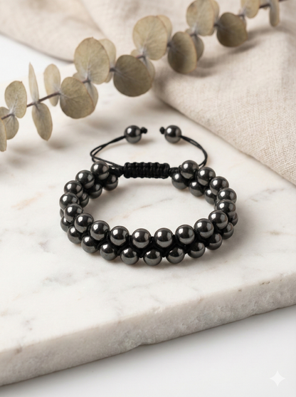 Men Double-Row Magnetic Hematite Healing Bracelet - Adjustable Fit