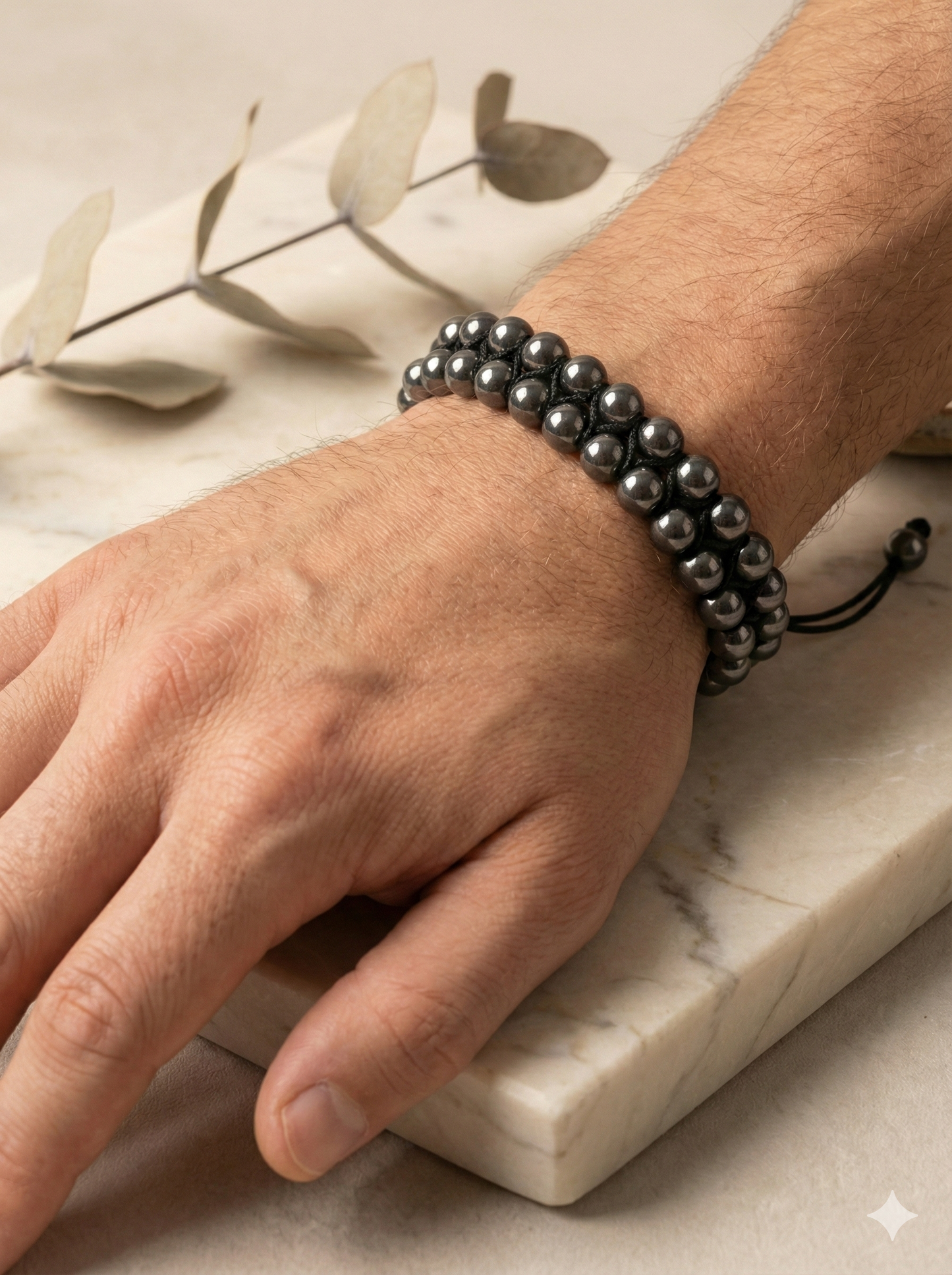 Men Double-Row Magnetic Hematite Healing Bracelet - Adjustable Fit