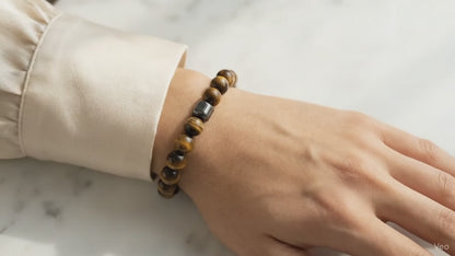 Natural Tiger Eye Agate Bracelet Men Women Healing Stone Beads Elastic Bangle