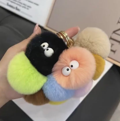 Fluffy Plush Pom Pom Keychain: Googly Eyes Bag Charm